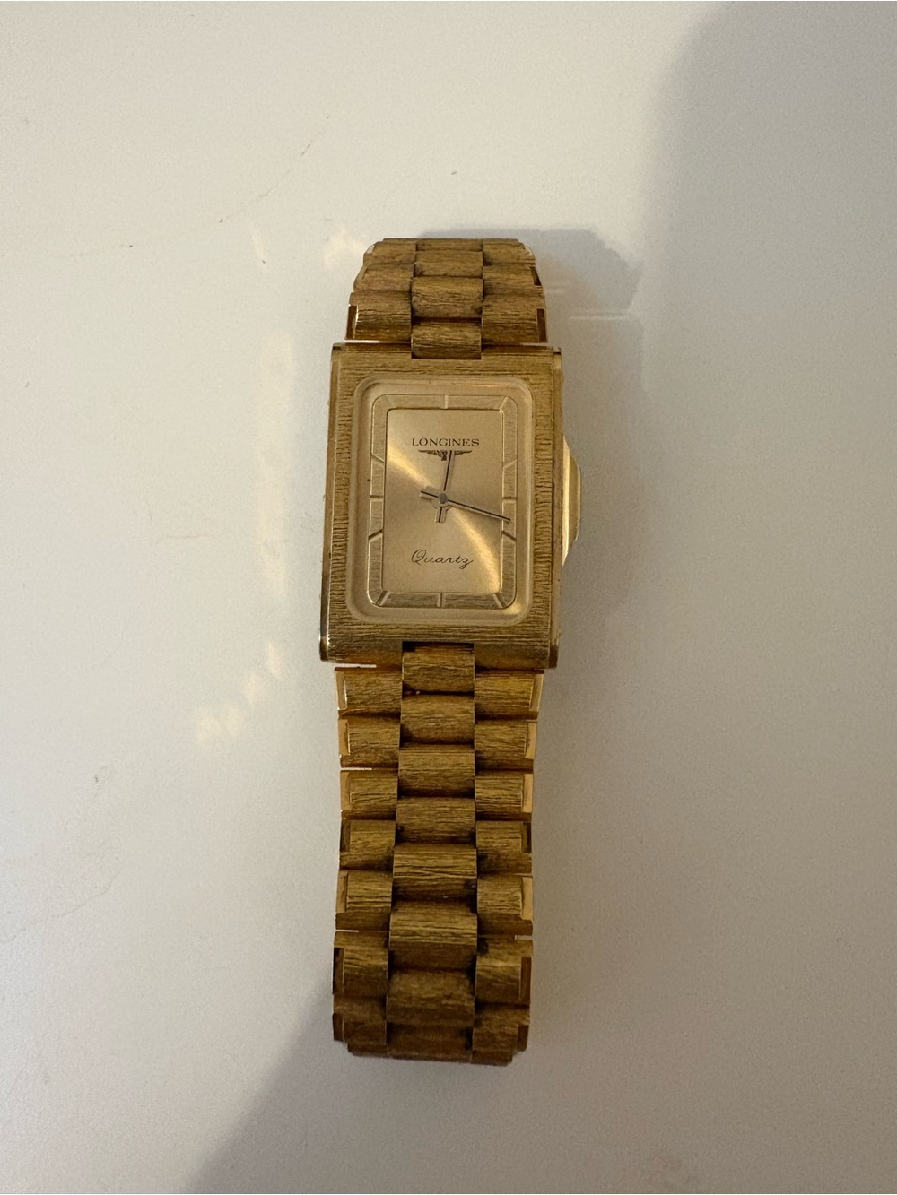 Vintage 80s Authentic Longines Gold Rectangular Tanker Bracelet Watch